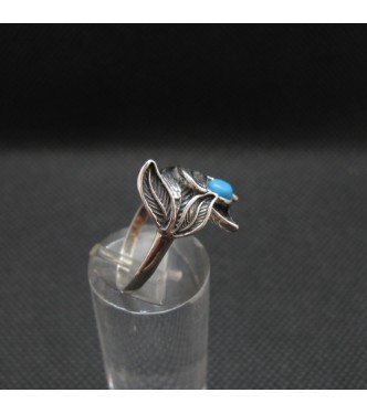 R002132T Handmade Sterling Silver Floral Ring With Turquoise Genuine Solid Stamped 925